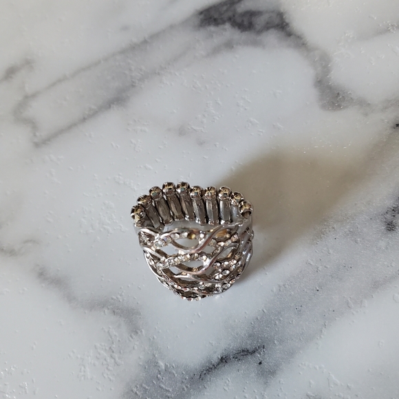 Silver Tone Adjustable Band Ring with Rhinestones 💥3 for $24💥 - Picture 4 of 14